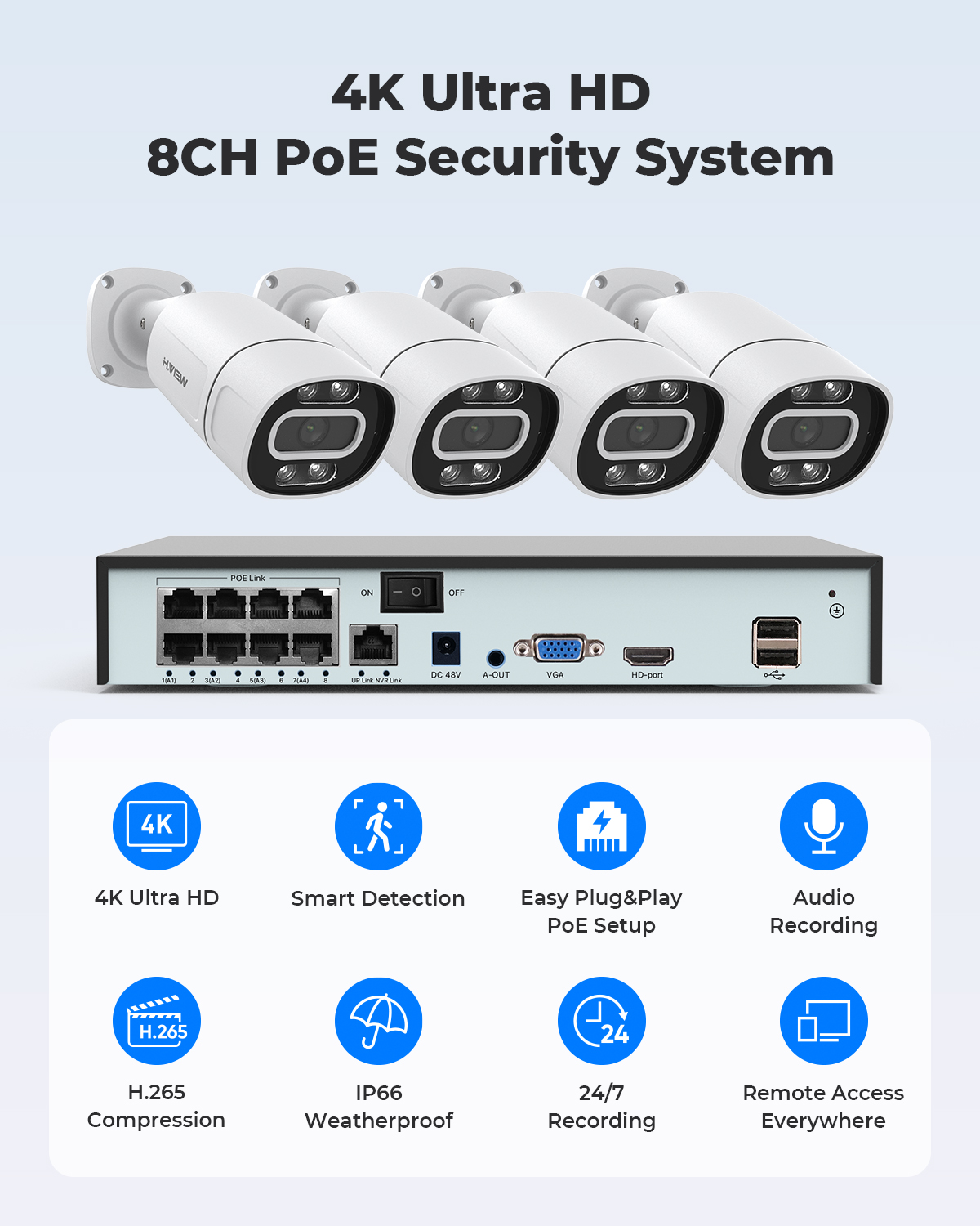 H.View 4K 5Mp 8Mp Poe CCTV Sec - Home Security Video Systems ulasan dan harga
