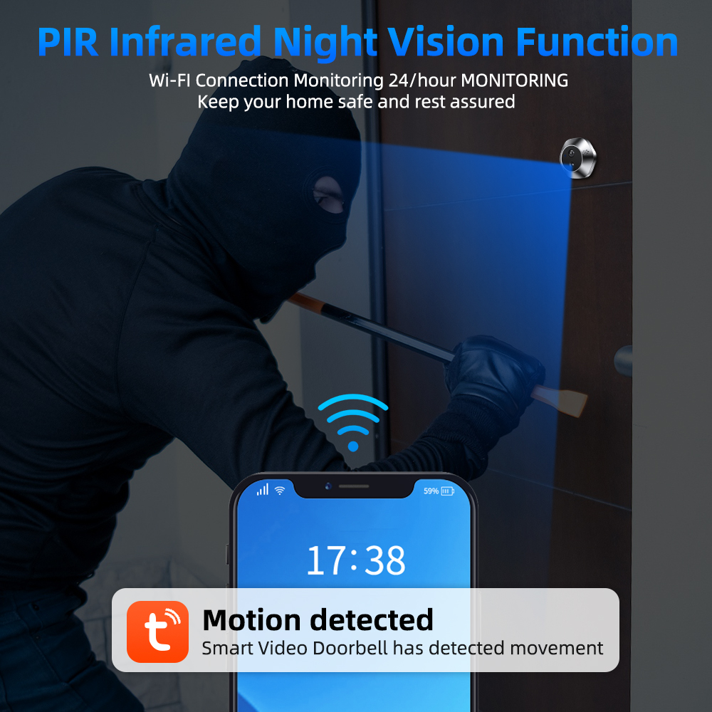 1080P WiFi Peephole Tuya Smart - Home Security Doorbell Camera ulasan dan harga